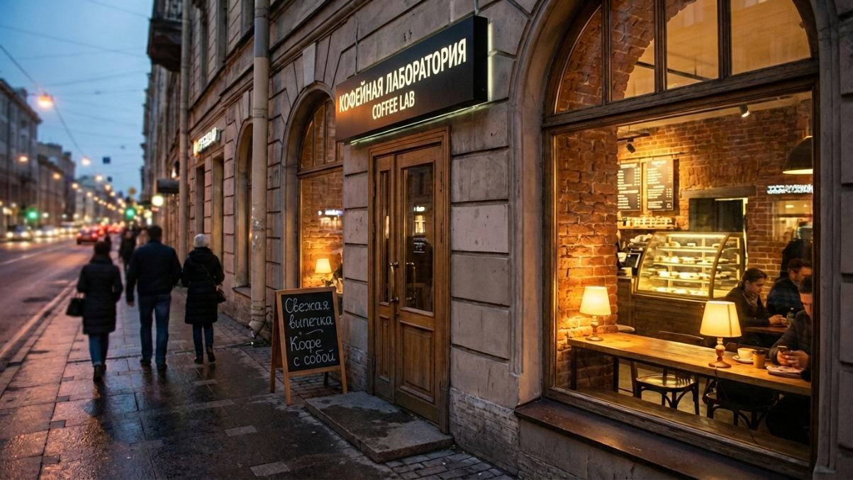 Кофейня после — двуязычная вывеска
