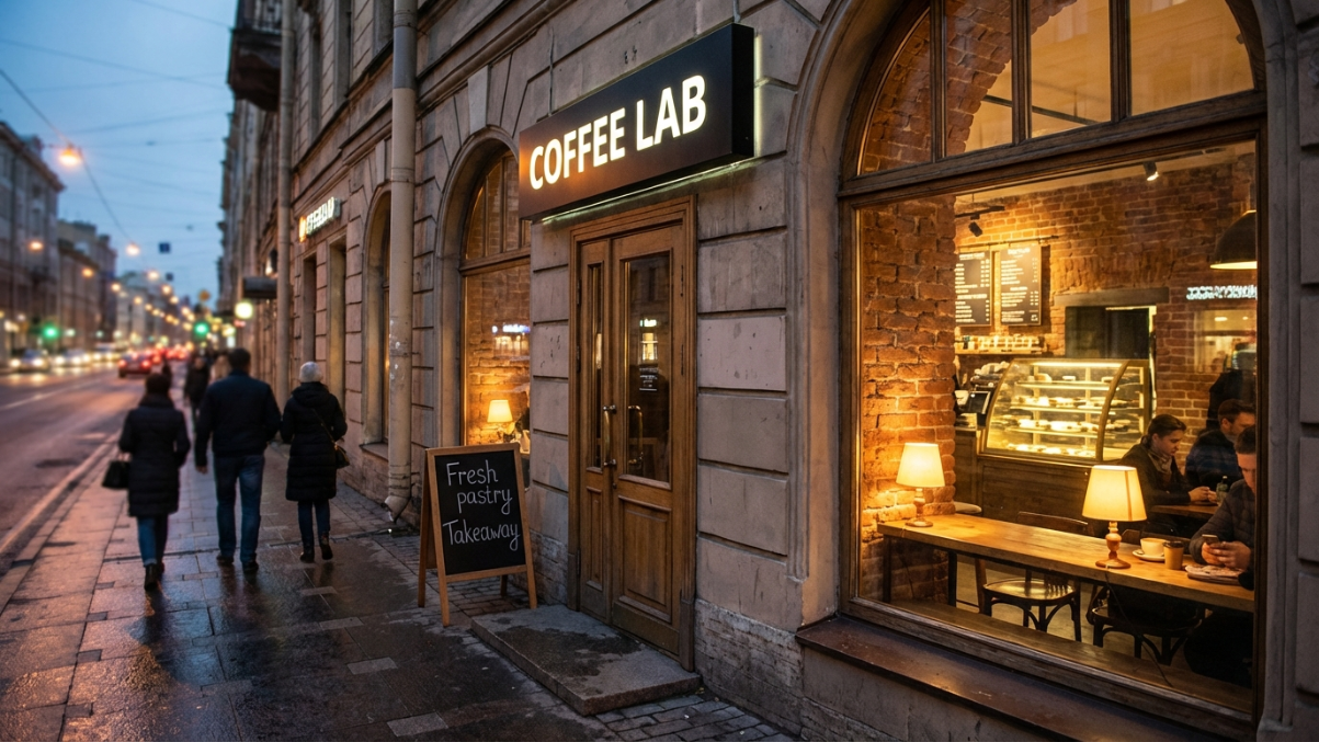 Кофейня до — вывеска только на английском