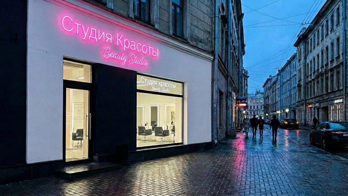Салон красоты после — двуязычная вывеска