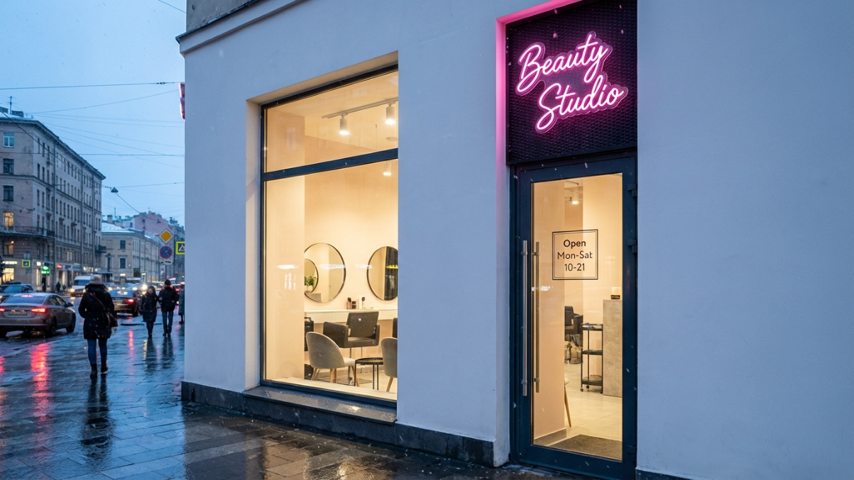 Салон красоты до — вывеска только на английском